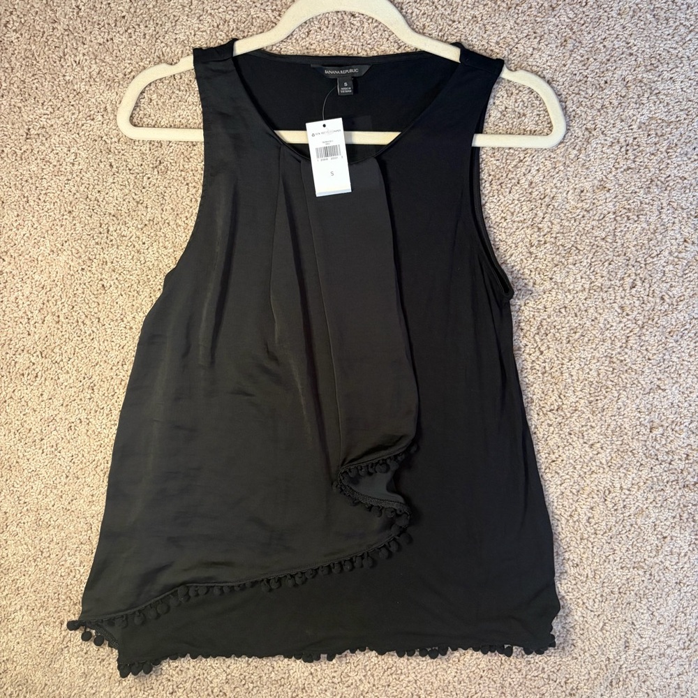 Banana Republic Black Sleeveless Pom-Pom Trim Top Size S - Picture 6 of 8